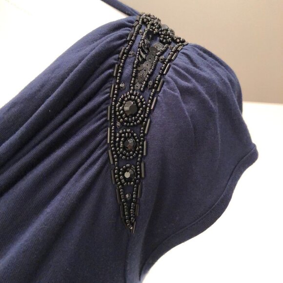 Design History Cowl Neck Cap Sleeve Beaded Sequin Detail Top Navy + Black Size S - Picture 5 of 11
